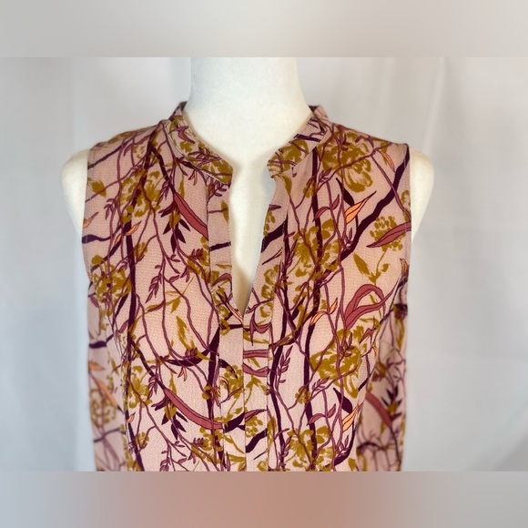 REWIND Floral Leaf Pink Mauve Tank Top Blouse Woman’s L V Neck Business Casual - Picture 3 of 12